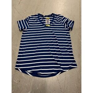 Gap V-Neck Tee Top Women's Navy Blue Striped Short Sleeve T-Shirt - Medium NWT